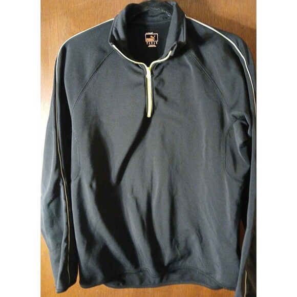 Puma Sport Lifestyle 1/4 Zip Pullover Jacket Size LG Black Thumb Hole Longsleeve - Picture 2 of 14